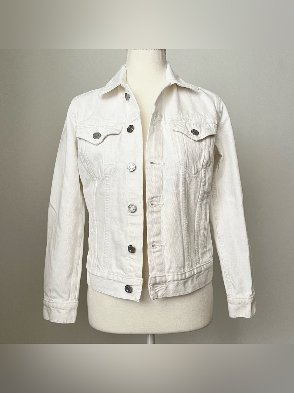 Lucky Brand Women's Tomboy Trucker White Denim Jacket XS Preppy Boho Classic